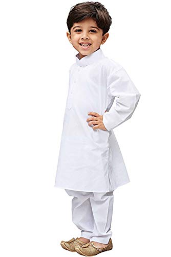 Image of Chandrakala Kids 100% Cotton Kurta Pyjama Set for Boys Indian Traditional Party Wear Bollywood Style Wedding Dress, White (KK101WHI1)