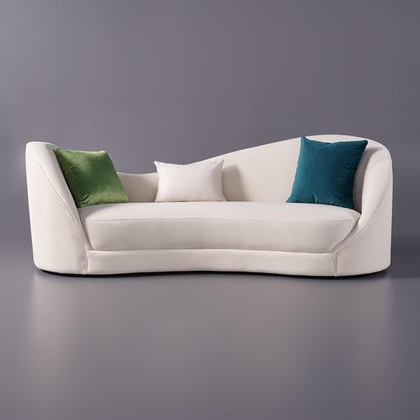 Stylish Velvet Curved Modern Style Low Height 3 Seater Sofa with 3 Pillows (Off White)-image-29