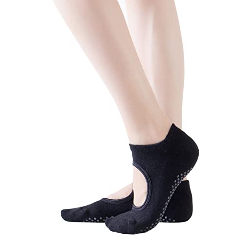 Image of Yoga Pilates Toe Socks Toeless Socks with Grips for Women Non Slip Cushioned Low Cut Ankle Socks for Dance