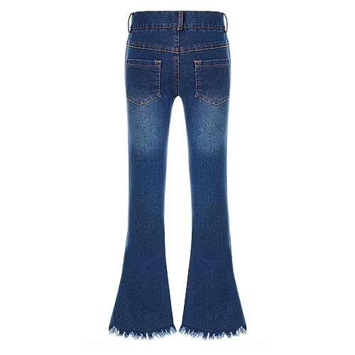 iiniim Kids Girls Casual Elastic Waist Bell Bottom Denim Pants Washed Ripped Skinny Flare Jeans Daily Wear2