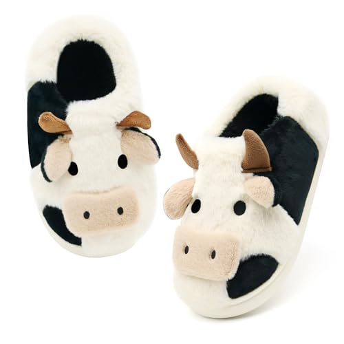 Cute Cow Slippers for Women Men, Fuzzy Cartoon Animal Slippers, Funny Indoor Bedroom Kawaii Plush Cozy Slipper