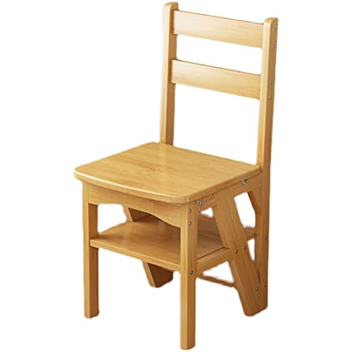 Silla De Escalera De Biblioteca Plegable De Madera, 2 En 1, Taburete De Peldaños Multifuncional Portátil Ligero, Taburete De 4 Peldaños, Escaleras De Tijera De Doble Propósito (Color : Wood, S : 37x