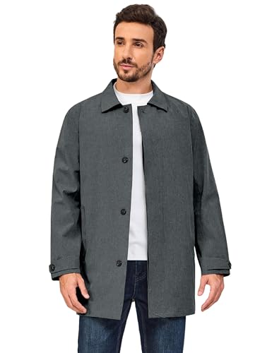 Image of Little Donkey Andy Men's Waterproof Mid-Length Trench Coat, Lightweight Long Rain Coat, Single Breasted Overcoat