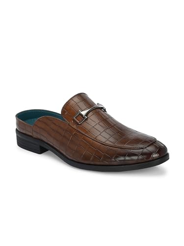 Image of San Frissco Men's Formal Loafers Leatherette Textured Trending Shoes with Buckle,Semi Casual Cushioned Footbed Formal Mules for Party, Slip-On Loafers, Lightweight and Comfortable Shoes