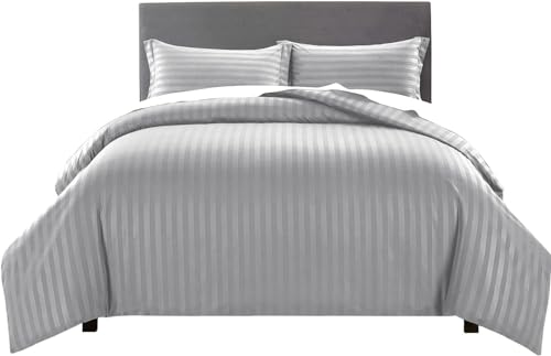 Yorkshire Bedding Stripes Duvet Cover Sets Hotel Quality Bedding Set with Pillowcases Soft Microfiber Bedding Quilt Cover Set (Silver, Double (200 x 200 Cm))