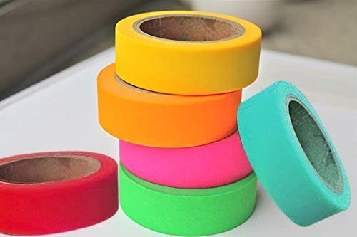 ikis Set of 6 Attractive Neon Color Adhesive Paper Tapes for Decorative Purposes Like Art and Craft, DIY (5m x 15mm)