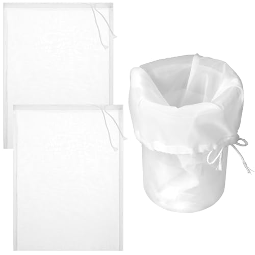 Bewudy Lot de 3 sacs filtrants - 45 x 60 cm - Réutilisables - En étamine bio lavable - Avec cordon de serrage - Pour fromage, jus de fruits, café, jus de légumes
