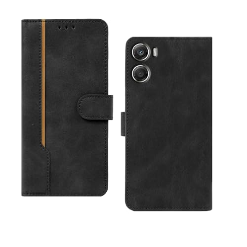 Image of amazon basics Moto G06 Power 5G Flip Cover | Card Pockets Wallet & Stand | Flip Cover for Moto G06 Power 5G (Black with Beige Strip)