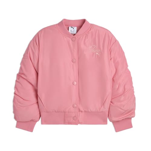 Image of PUMA Kids Girls Bow Society Pack Poly Satin Button Down Jacket Athletic Outerwear Casual - Pink