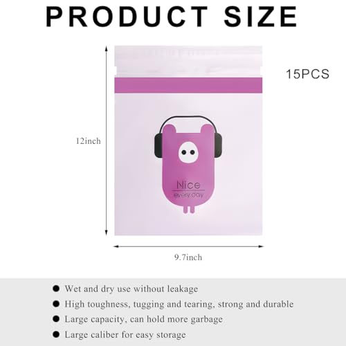 Image of 15 PCS Car Trash Bags, Easy Stick-On Disposable Car Garbage Bags Leak-Proof Vomit Bags, Waterproof Self Adhesive Cleaning Bags for Vehicles Bedrooms Offices, Car Accessories (Pig)