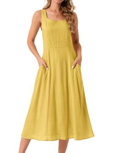 Image of Seta T Women's Linen Dresses Summer Sleeveless Sundress Casual Loose Flowy Midi Tank Beach Dress