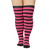 Rose Black Striped Knee Highs - Vibrant Thigh High Stockings for Women, Fashion Tube Socks with Stretchy Comfort