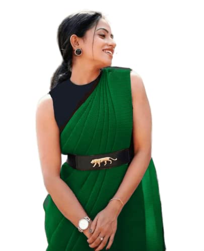 Image of Sidhidata Women's Full Crushed /Pleated Georgette Saree With Unstitched Blouse Piece (Free Size)