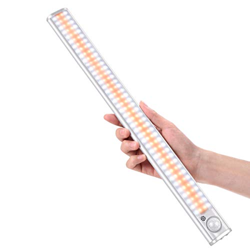 Motion Sensor Closet LED Lights, 160 LED Under Cabinet Light Rechargeable Dimmable 3 Colors Modes Battery Operated Wireless Stick-on Anywhere Night Light Bar for Wardrobe,Cupboard,Stairway