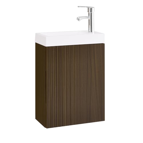 SoBuy Waschbeckenunterschrank Badmöbel Set Badezimmerschrank Hängend Schmal mit Stauraum Unterschrank Waschbecken für Gäste WC und Badezimmer 40x22x56cm BZR196-BR