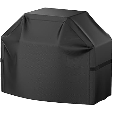 Grill Cover, 58 inch BBQ Gas Grill Cover for Outdoor Grill, Waterproof, Anti-UV, Rip-Proof, Fade Resistant Material, Barbecue Cover with Hook-and-Loop Straps & Adjustable Hem Drawstring, Black Cover