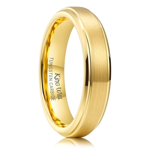 Image of King Will Classic Tungsten Wedding Band for Men, 6 /7 /8 /9 /10mm Widths, Polished Finish Step Edge Matte Rings Comfort Fit