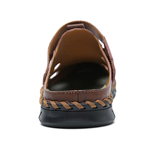 Image of JAMONWU Men's Casual Closed Toe Adjustable Leather Sandals Handmade Fisherman Beach Sandals