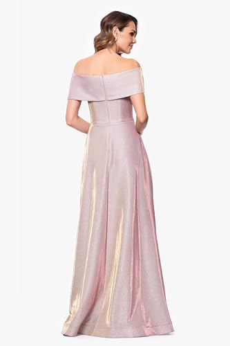 Image of Betsy & Adam Women's Betsy & Adam Women's Galaxy Glitter Straight Neck Off The Shoulder Floor Length Dress