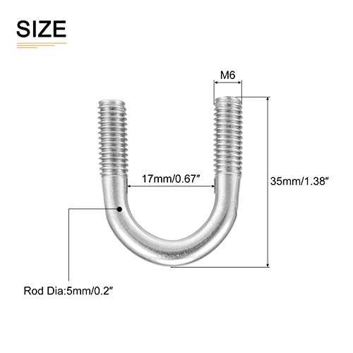 Image of DTGN 11 /16 inchx1.38 inch(DXL) Round U-Bolts - 5Pack - Good for Construction Industry - 304 Stainless Steel Round Bend U Bolt - Silver
