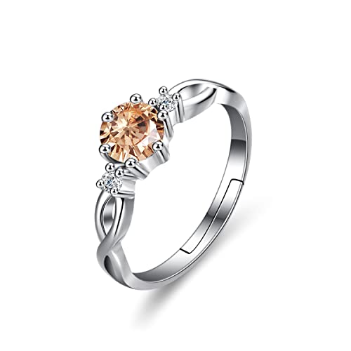 Bellitia Jewelry Anillos de Plata de Ley 925 para Mujer Anillo de Compromiso Boda de Champagne Diamante Anillos Ajustables Regalo Aniversario Joyería de Moda