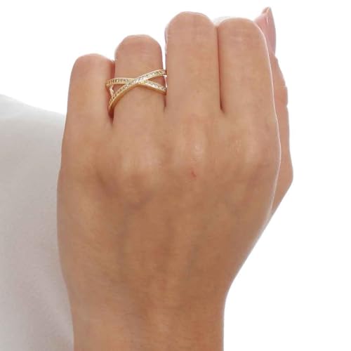 FLORA ANEL FOLHEADO A OURO 18K ARO CUZADO ZIRCÔNIA CRAVEJADA (DOURADO, 15)