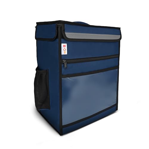 Image of Insulated Food Delivery Bag | Foldable Pizza & Multi-Meal Carrier | Thermal, Waterproof, Leak-Proof, Navy Blue (14X10X18 Inch)