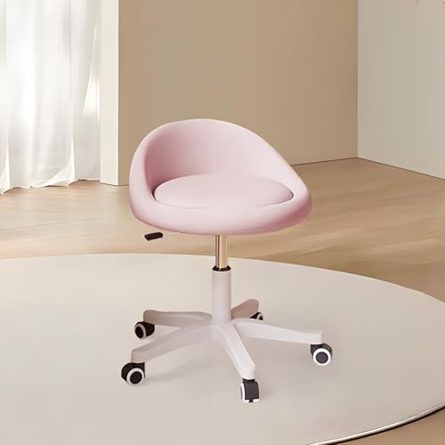 Image of Rolling Stool - Ergonomic Swivel Seat, Adjustable Height, Ultra-Quiet Wheels, Padded PU Leather Cushion, for Salon, Office, Massage & Medical Use Pink 1
