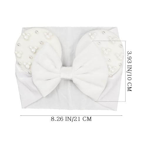 JIAHANG White Velvet Mouse Ears Turban Headwrap with Beads, Wide Hair Bow Headband for Baby Girls, Infants, Toddler, Kids, Party Supplie3