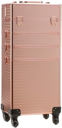 Image of Adson Professional Beauty Makeup Cosmetic Aluminium Vanity Trolley Train case (Glossy Rose Gold)