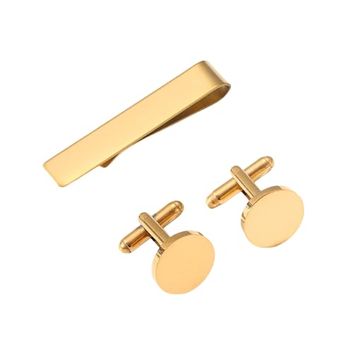 丈夫なステンレススチール製タイクリップとカフスボタンセット。メンズビジネスウェアや普段使い、オフィスでの普段使いに最適。