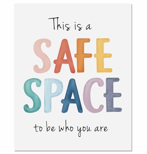 Image of NEXIHOO This Is a Safe Space Print – Therapy Office & School Counselor Wall Art – Boho Educational Decor for Classroom or Playroom – Unframed 8x10 Inches