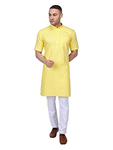 Image of Rajubhai Hargovindas Men's Premium Cotton Half Sleeve Solid Kurta