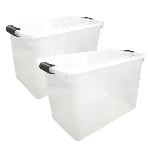 Image of HOMZ 2 Pack Large Clear Plastic Storage Bins with Latching Lids, 112 Quart, Gray