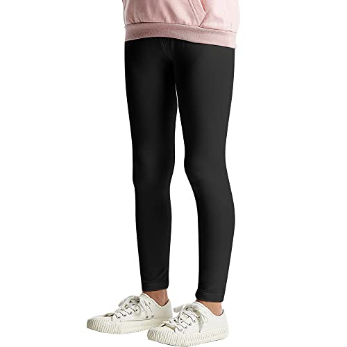 L&K-II Enfants Leggings de Base Uni Couleur Filles Pantalons de Danse bébé Leggings Fitness Pantalon Coton 2708 Noir-128