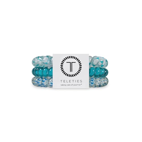 TELETIES - Small Spiral Hair Coils - For Thin-Medium Hair - Ponytail Holder for Women - Phone Cord Hair Ties - Strong Grip No Rip Water Resistant No Crease - Spring - 3 pack - Soft Surf