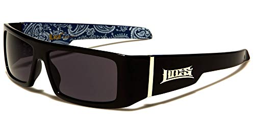 LOCS Black Harcore 58 Blue Bandana Inside Sunglasses + Free Micro Fiber Bag