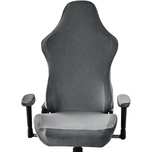 TIKODIDA Funda Elástica para Silla Gamer de Oficina, Protección Antimancha en Terciopelo Plata, Color Gris Oscuro, Cubierta Completa para Silla de Escritorio Cremallera, Adecuado para Sala