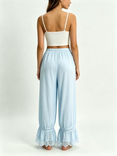 Image of UAURORAO Women Lace Trim Bloomer Pants Flowy Culottes Pantaloons Bloomers