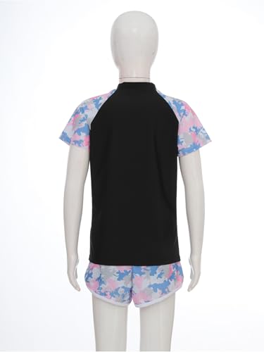 Kids Girls Short Sleeve Rash Guard Shirts with Swim Shorts Swimsuits UPF50+ Bathing Suit4
