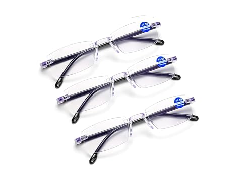 Image of CRIBA Combo Pack of 3 Rimless Blue Cut Reading Glass+1.00+1.25+1.50+1.75 +2.00+2.25 +2.50+2.75+3.00 Single Vision Power Eyeglass-H
