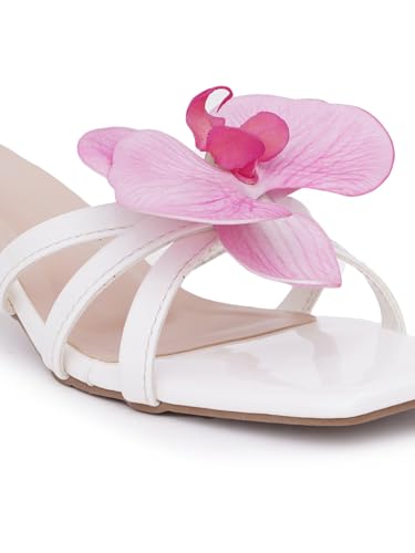 Image of TRYME Floral Embellished Slip-On Kitten Heel Sandals for Women & Girls|Comfortable Light Weight Open Toe Sandals