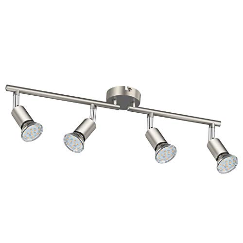 Defurhome LED Deckenleuchte Drehbar, 4 Flammig Strahler Deckenlampe Spot,Modern Deckenstrahler (Mattes Nickel) für Küche, Wohnzimmer, Schlafzimmer, inkl. 4 x 4W GU10 Lampen (400LM, warmweiß)