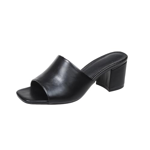 Women's Heeled Sandals Square Open Toe comfortable Heeled Mules Chunky Block Low Heel On Slides