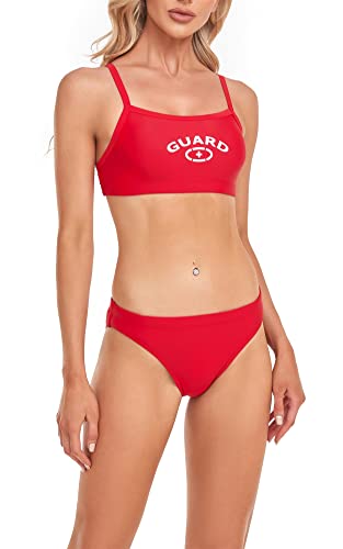 Adoretex Girls/Womens Guard Two-Piece Swimsuit with Thin Strap Sport Bra Biniki Two Pieces Set (FGN03) - Red - 10