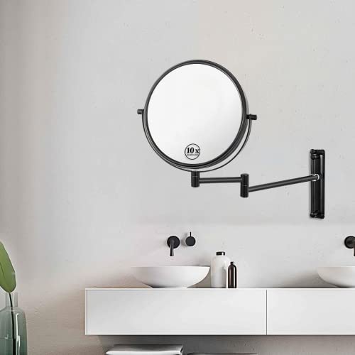 Keilefo Wall Mounted Makeup Mirror 10 Times Magnifying Mirror Can Move Up And Down 8 Inch，Bathroom Double-Sided Vanity Mirror 360 Degree Rotating Telescopic Folding Without Dead Ends (Black) #TOP5