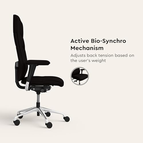 Image of Interio by Godrej Chair, La Sede High Back Leather Executive Ergonomic Chair (Black Ink), 1 Year Warranty, Adjustable Armrest