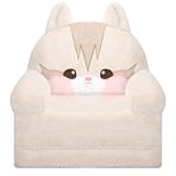 MONKISS Kids Couch, Comfy Toddler Chair, 2 in 1 Fold Out Kids Sofa to Lounger, Baby Sleeper Chair, Toddler Furniture, Birthday Gifts for Boys and Girls, 1~4 Years Old, Cute Cat
