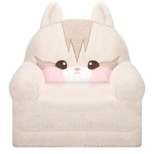MONKISS Kids Couch, Comfy Toddler Chair, 2 in 1 Fold Out Kids Sofa to Lounger, Baby Sleeper Chair, Toddler Furniture, Birthday Gifts for Boys and Girls, 1~4 Years Old, Cute Cat