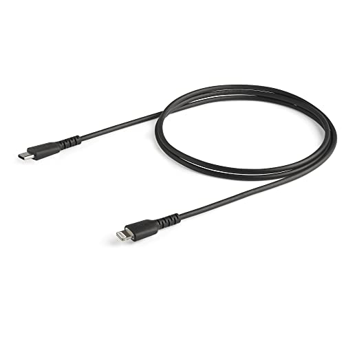 Image of StarTech.com 3 Foot (1m) Durable Black USB-C to Lightning Cable - Heavy Duty Rugged Aramid Fiber USB Type A to Lightning Charger /Sync Power Cord - Apple MFi Certified iPad /iPhone 12 (RUSBCLTMM1MB)